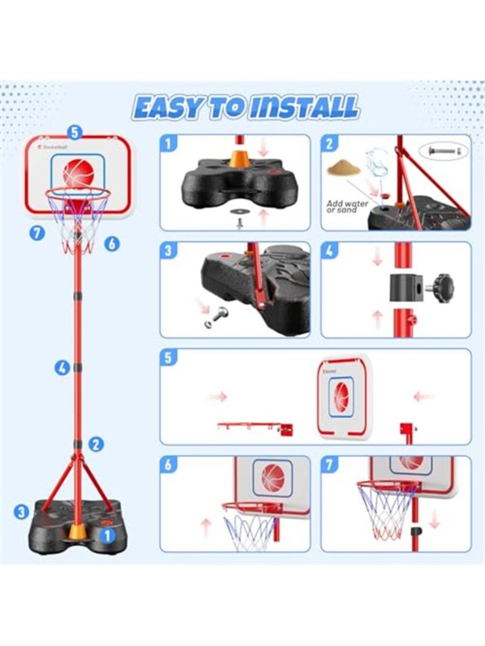 2 in 1 Kids Basketball Hoop and T Ball Set, Adjustable Basket Ball Stand,Hanging - Picture 6 of 6